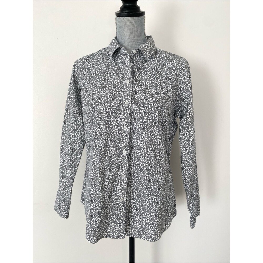Pure Collection Black & White Paisley Cotton Shirt Sz 6 / S Preppy Chic Office